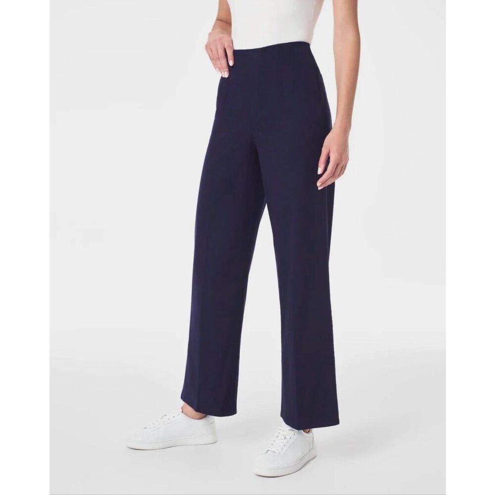 SPANX $138 Twill Crop Wide Leg Pull On Pants Lapis Blue XL NWOT - Picture 7 of 7